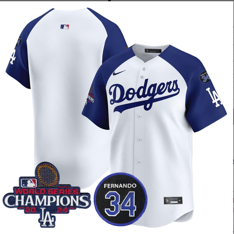 Men MLB Los Angeles Dodgers  blank white 2024 World Series Champions Patch Limited Jersey style 2